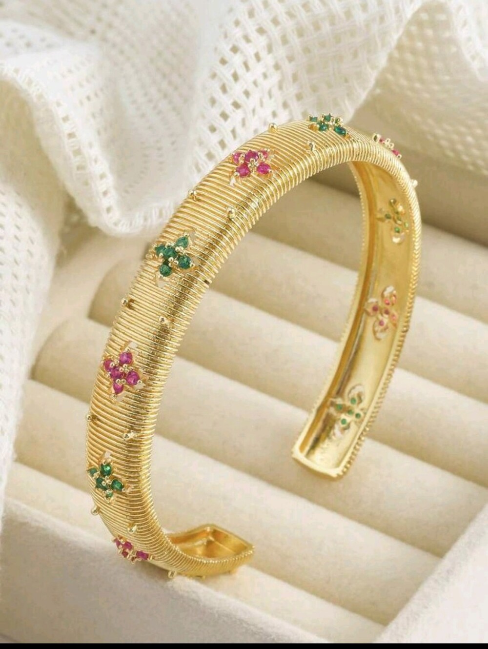 BRAND NEW ** Gold Floral Cuff Bracelet with Pink and Green Accents